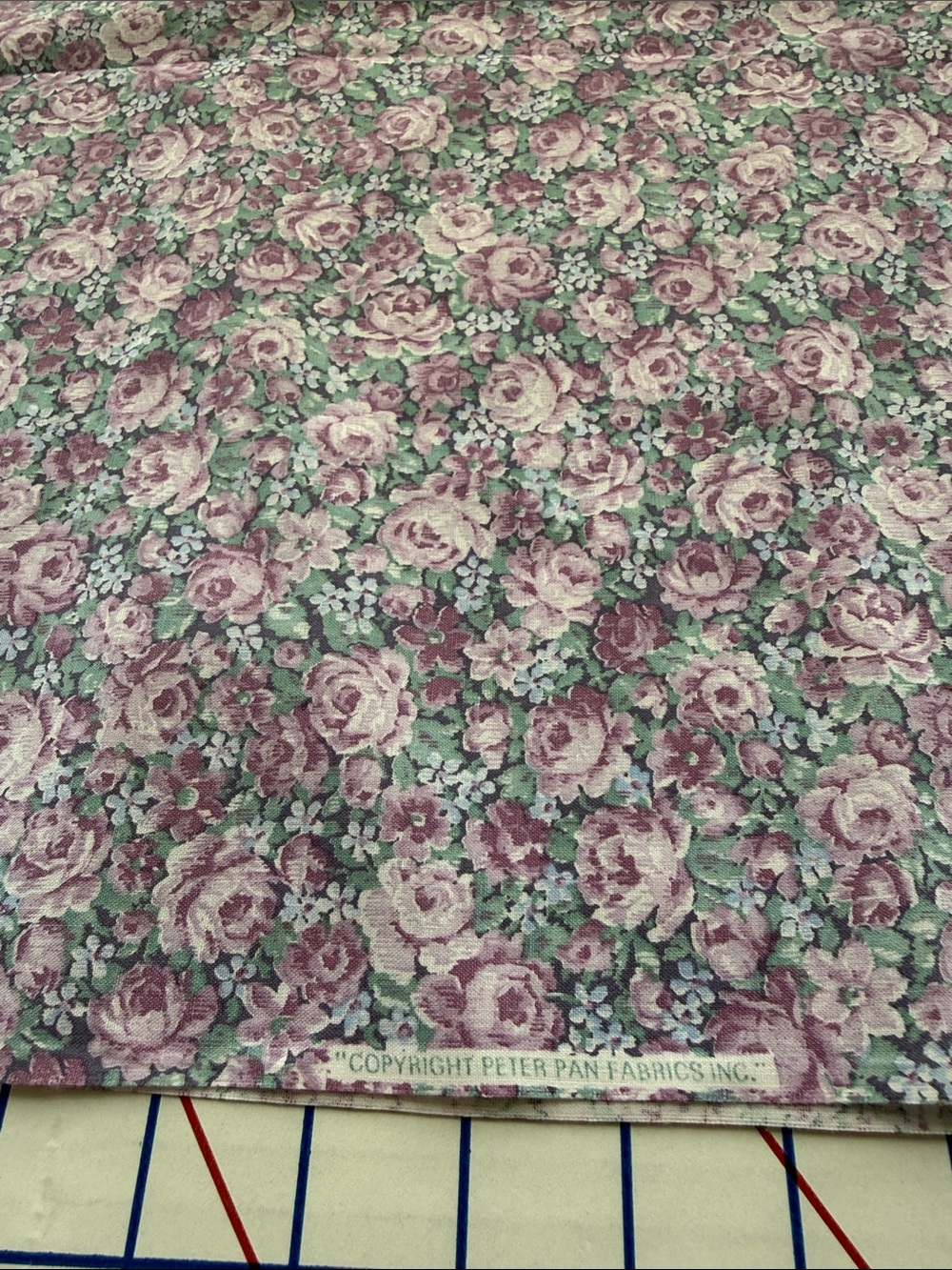 Vintage Peter Pan Fabrics Rose Floral Cotton 1 1/3+ Yds x 42 Mauve Lavender - Picture 8 of 12